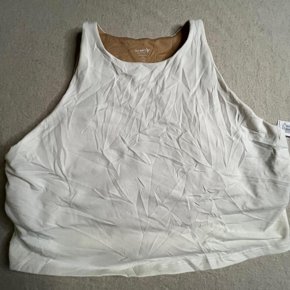 Old Navy Active PowerChill White Geometric Cropped Tank Top XXL Go-Dry High Neck
